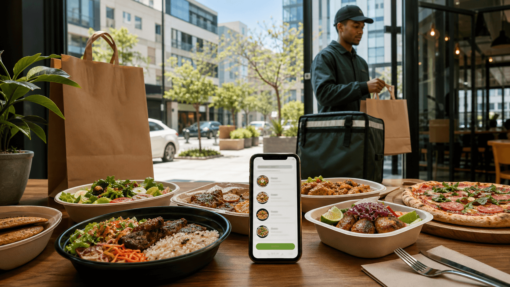 Restaurant meals, takeaway bags and a local delivery pickup for The Delivery food guide